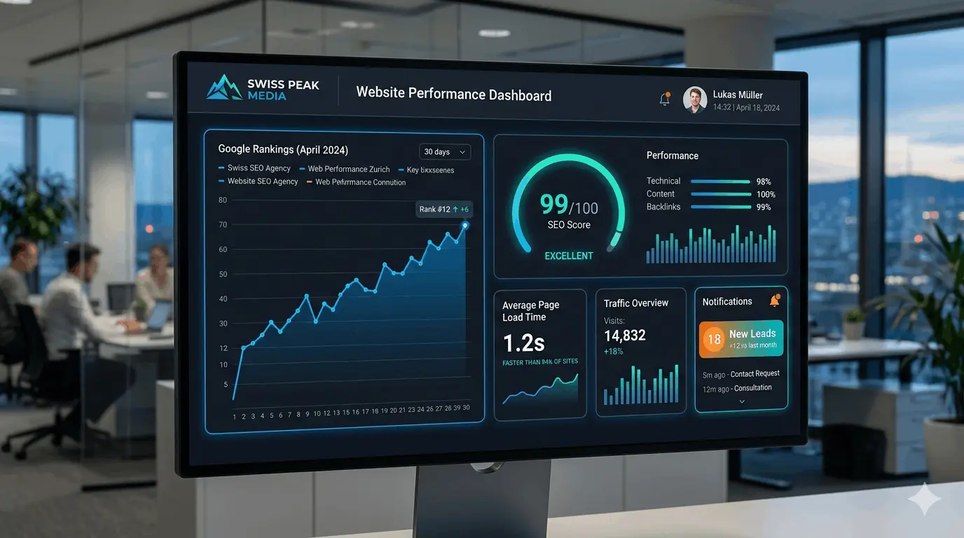 Modernes SEO und Webdesign Dashboard für Unternehmen in der Schweiz